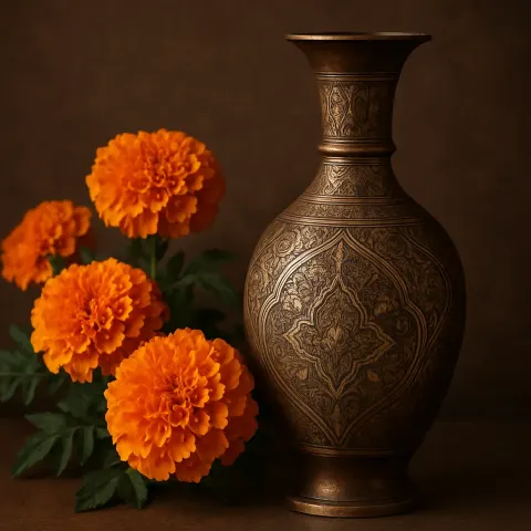 Bronze Vase Featuring Intricate Persian Engravings