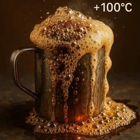 Depict a Metallic Cup Heated Intensely