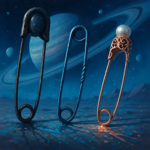 Three Safety Pins—a Kilt-pin Style of Blackened Metal
