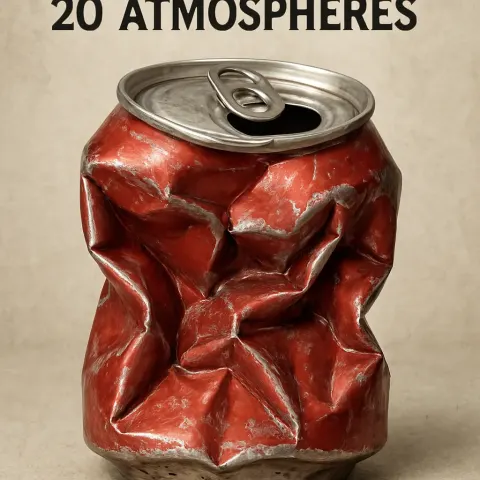 Depict a Severely Dented and Distorted Aluminum Soda Can