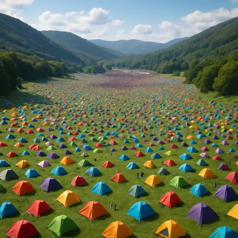 Many Colorful Tents Are Scattered Like Confetti Across a Broad