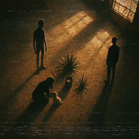 Three Diminutive Human Silhouettes—one Tall and Lanky