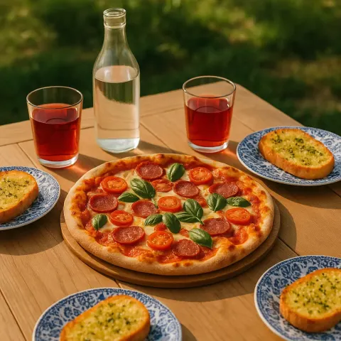 Table Set with a Fresh Homemade Pizza