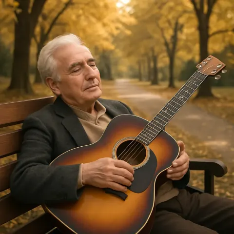Tranquil-looking Man with Silver Hair Sits Back on a Park