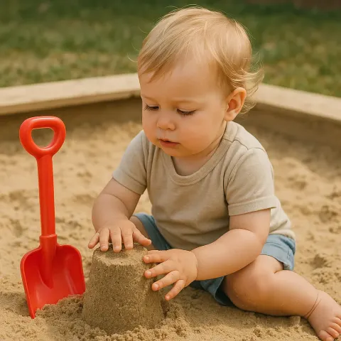Near a Vivid Red Shovel in the Sandbox