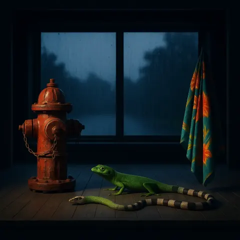 Against the Backdrop of a Large Window Revealing a Rainy