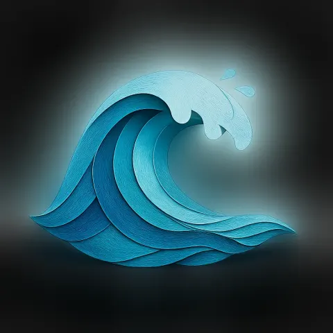 Imagine a Slow-motion Depiction of a Paper-craft "🌊" Crashing