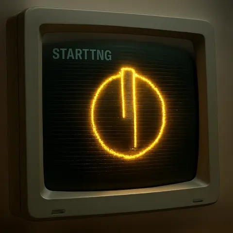 Startup Process of a Vintage CRT Monitor Smoothly Transitions