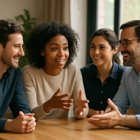 Table Surrounded by a Group of Individuals Actively