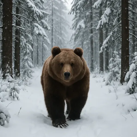 Bear Making its Way Through a Forest Blanketed in Snow