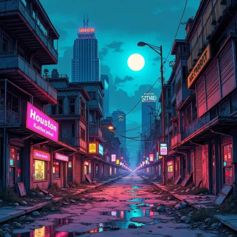 Post Apocalyptic Houston Glowing in Neon Manga