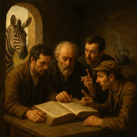 Circle of Men Gathered Around the Old Tome