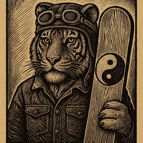 Depict a Tiger in Woodcut Style