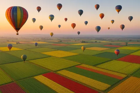 Numerous Hot Air Balloons Drift Serenely