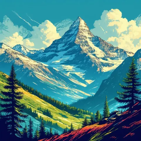 Sleek Vector Mountains in Bold Animated Color