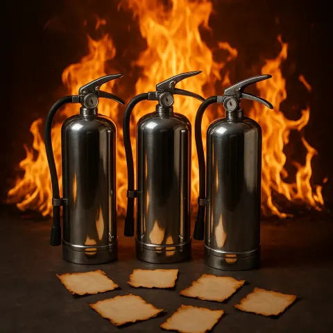 Three Radiant Fire Extinguishers of Polished Silver Take Center Stage
