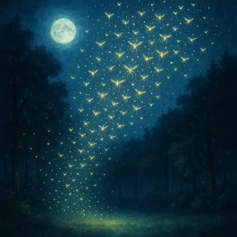 Vast Swarm of Luminous Insects Dances Above a Mystical