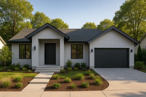 Modern Single-story House with a Dark Front Door