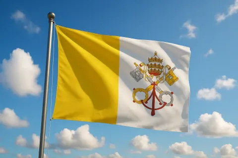Gentle Breeze Causes the Vatican City's Flag to Wave
