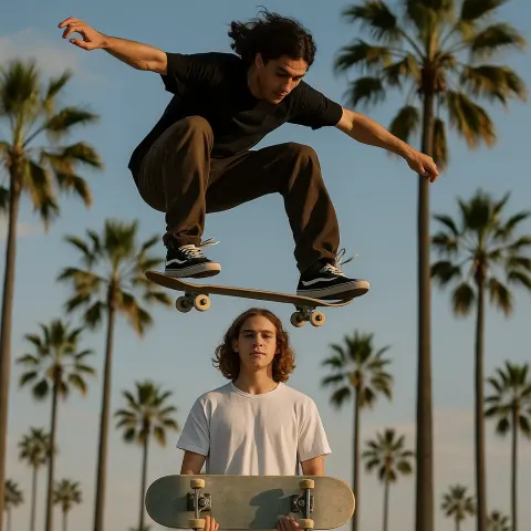 Skateboarder Performs a Mid-air Trick