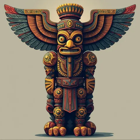 Aztec Totem Carved in Intricate Digital Lines