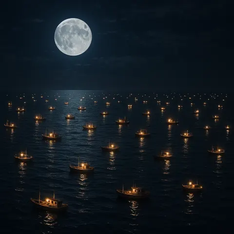 Myriad Tiny Fishing Boats with Twinkling Lights