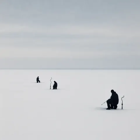 Few Solitary Figures Ice Fish on a Vast