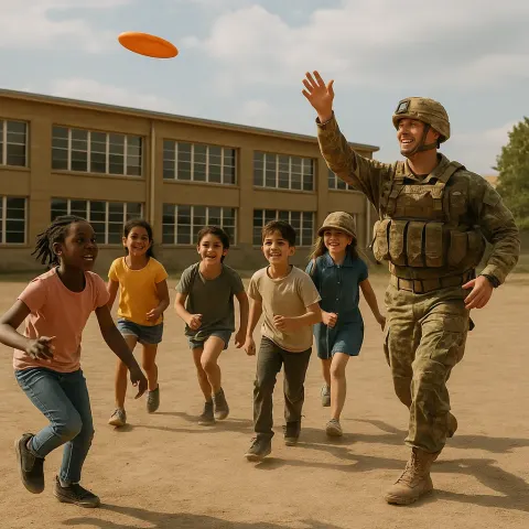 Group of Children and a Soldier
