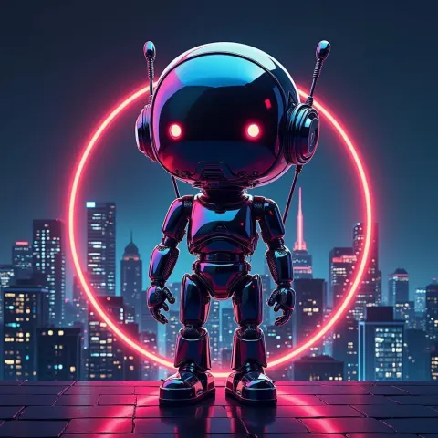 Sleek Neonpunk Robot Icon in Vivid Contrast