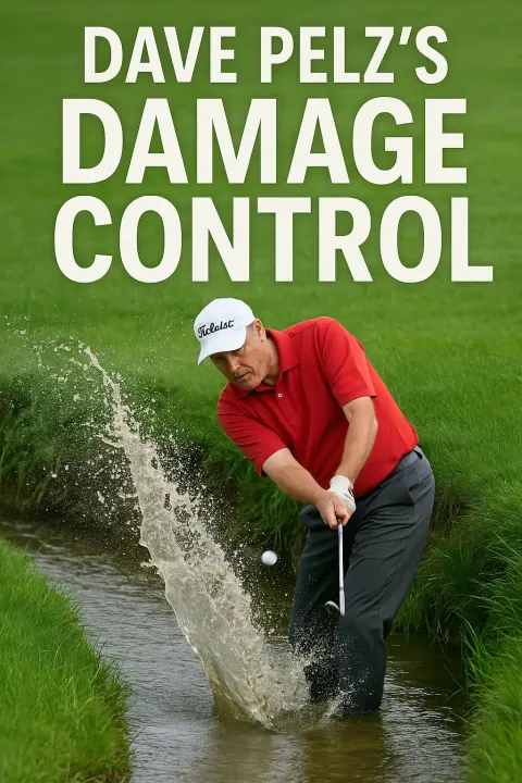 Golfer in a Red Shirt Splashes Water While Hitting
