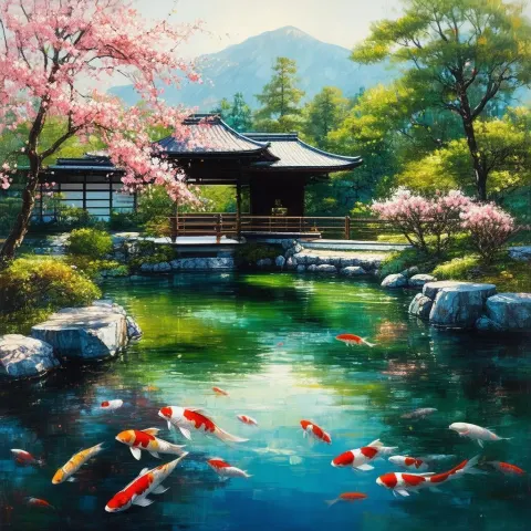 Aoi Yukii in a Kyoto Garden Oil Painting