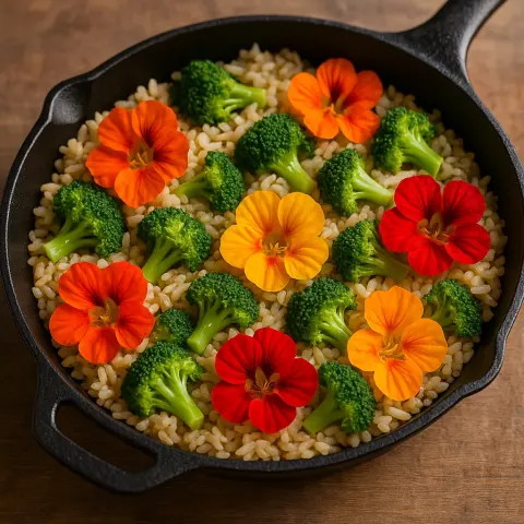 Skillet Filled with Cooked Rice