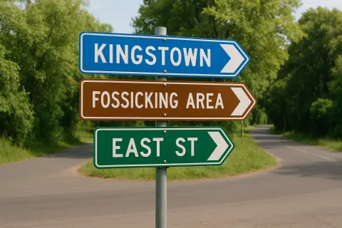 Set of Colorful Directional Road Signs at an Intersection