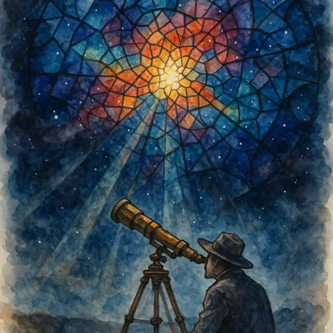 Watercolor Artwork Portraying a Solitary Astronomer