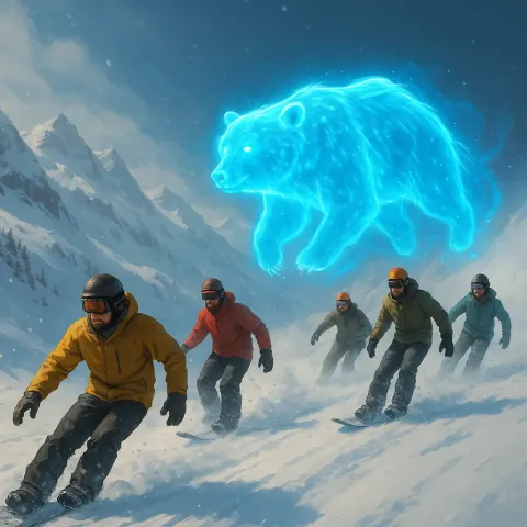 Glowing Blue Bear Soars Through the Air