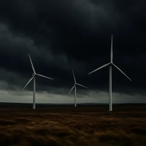 Three Isolated Wind Turbines Stand Starkly