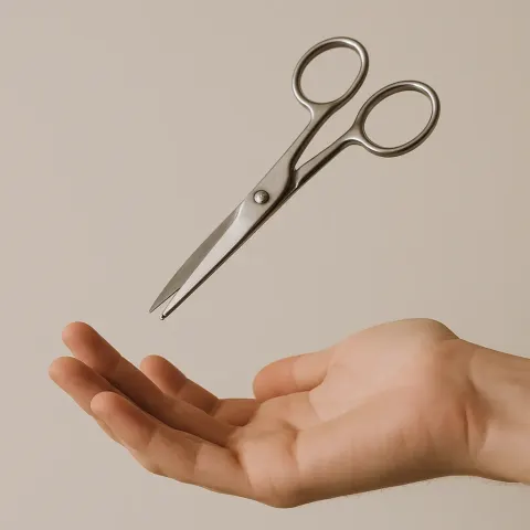 Pair of Scissors Floating Mid-air near an Outstretched Hand