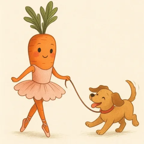 Depiction of a Cheerful Carrot Dressed in a Ballet Outfit