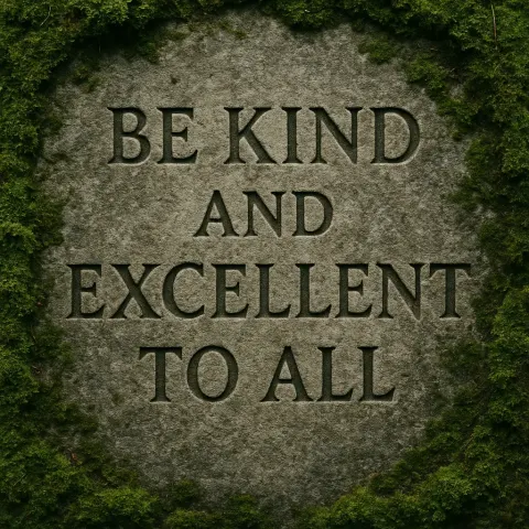 Engraved into an Aged Stone Enveloped by Moss