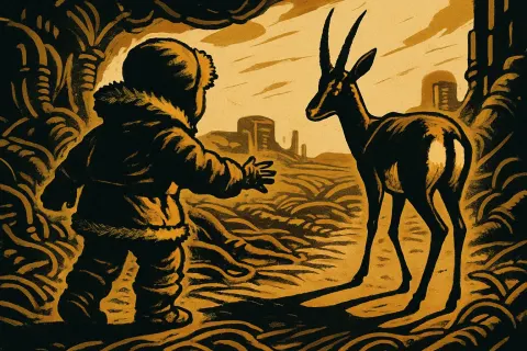 Child in Thick Arctic Clothing Extends a Tentative Hand