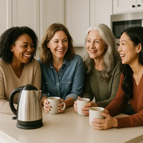Several Women Are Gathered at a Kitchen Counter