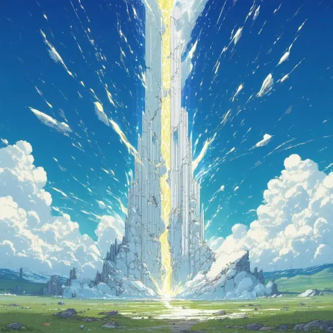 Shattered Mage Tower Hovering Over Fantasy Plains