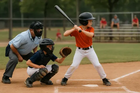 Youth Baseball Game Scene with a Batter