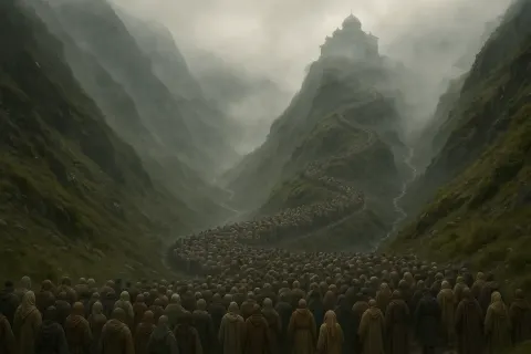 Massive Throng of Pilgrims Slowly Snakes its Way