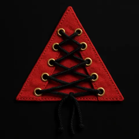Red Triangular Fabric Piece Laced with Black Cords