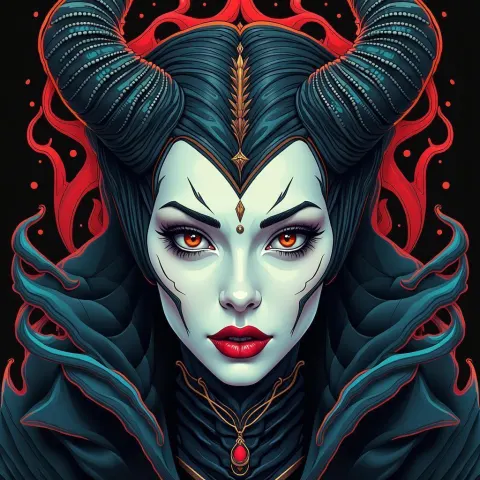 Maleficent in Symmetrical Art Nouveau Linework