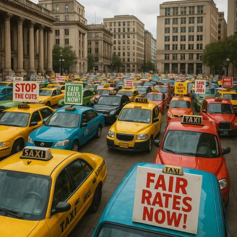 Large Gathering of Colorful Taxis