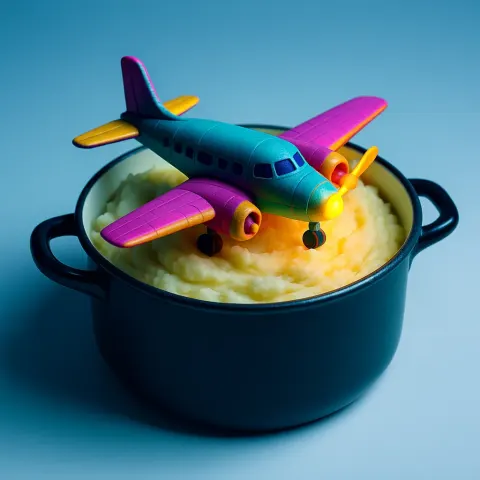 Pot of Mashed Potato Holds a Toy Plane
