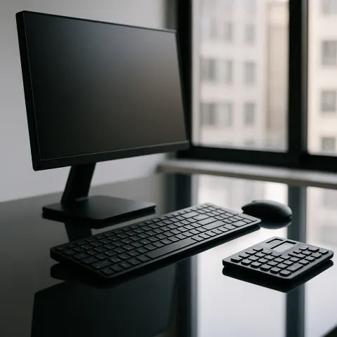 Sleek Modern Desk Setup with a Keyboard