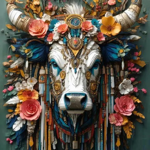 Claymation Warrior Bull With Horizon Machine Blooms